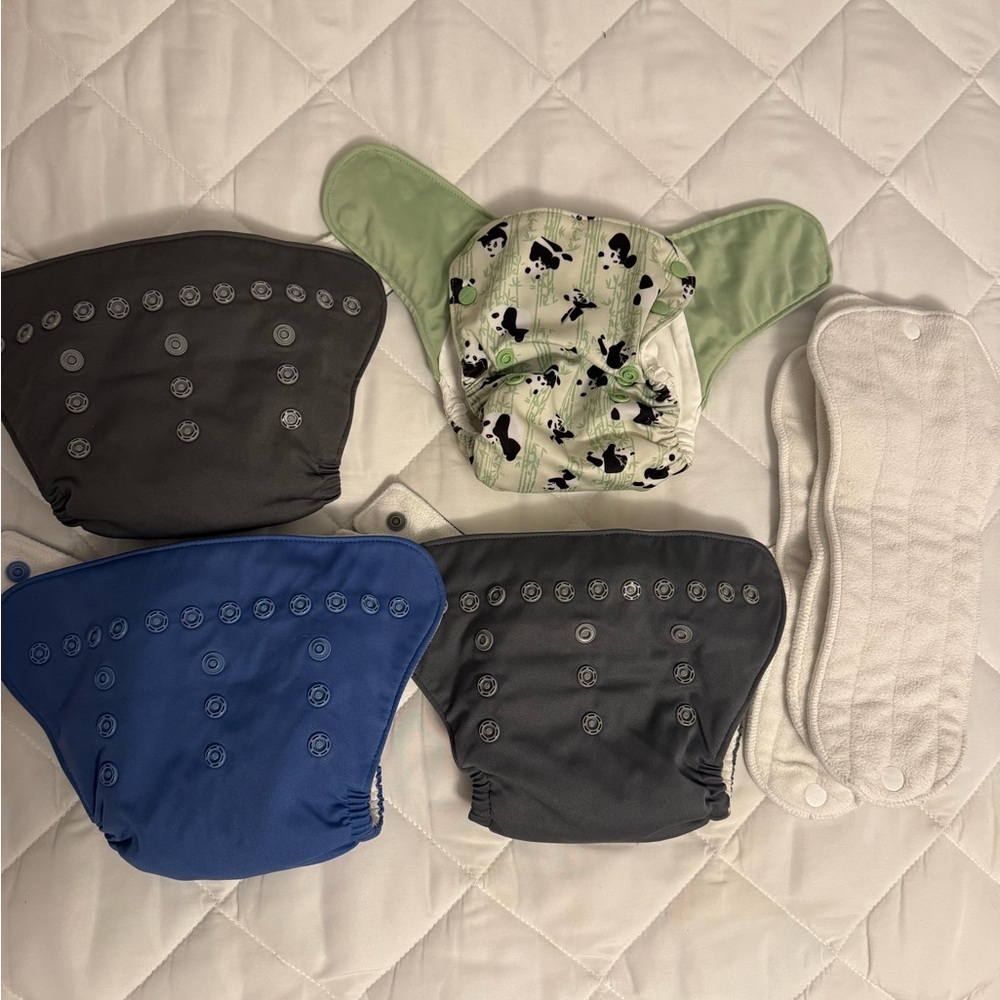 Grovia AIO Cloth Diaper Set of 4 in Blue, Gray & Green